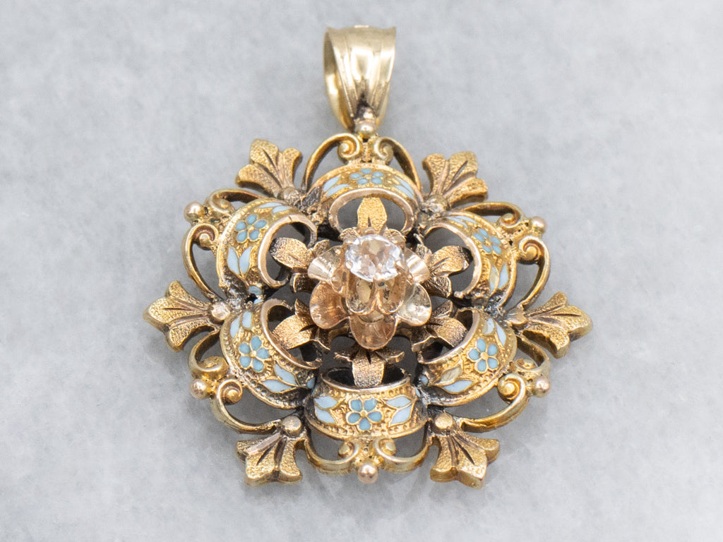 Buttercup-Set White Sapphire Forget-Me-Not Enamel Pendant