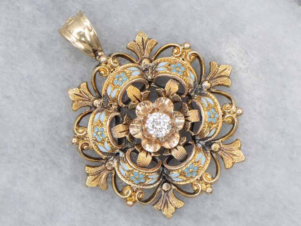 Buttercup-Set White Sapphire Forget-Me-Not Enamel Pendant