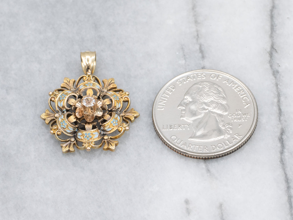 Buttercup-Set White Sapphire Forget-Me-Not Enamel Pendant