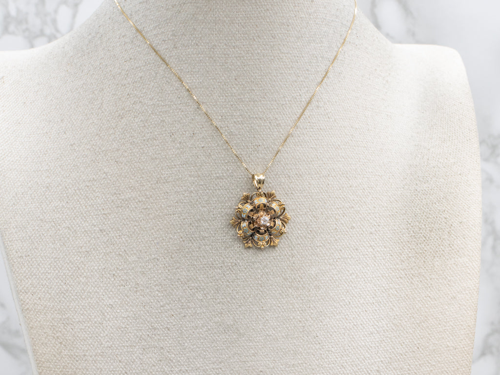 Buttercup-Set White Sapphire Forget-Me-Not Enamel Pendant