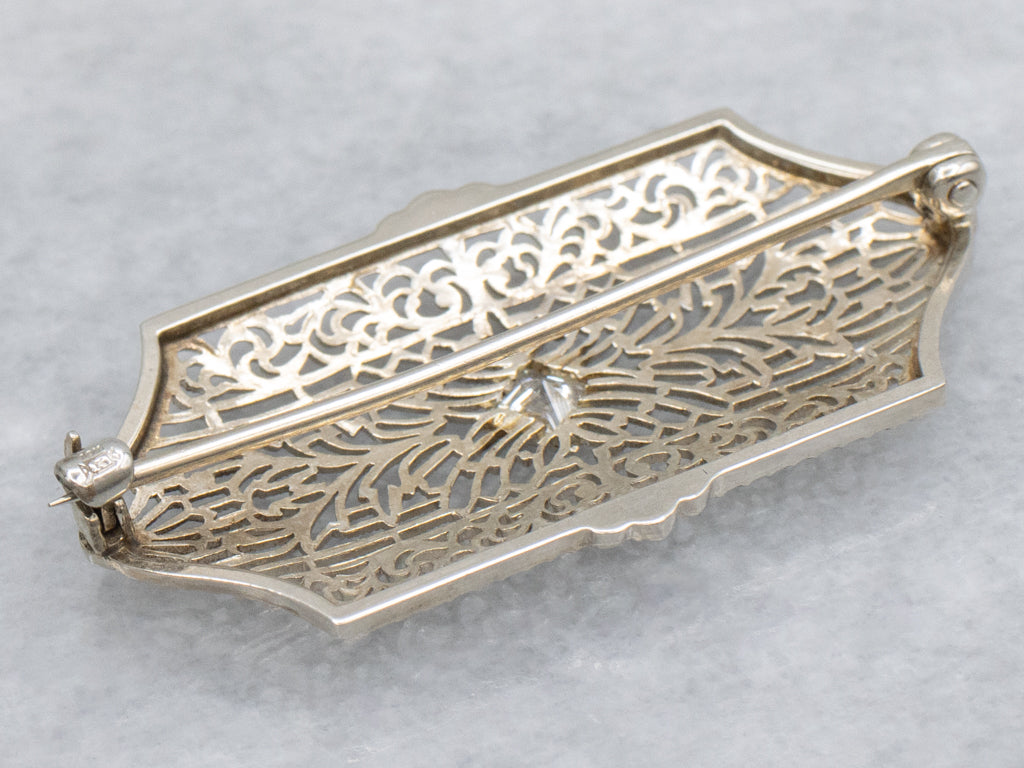 Antique White Gold Diamond Filigree Brooch