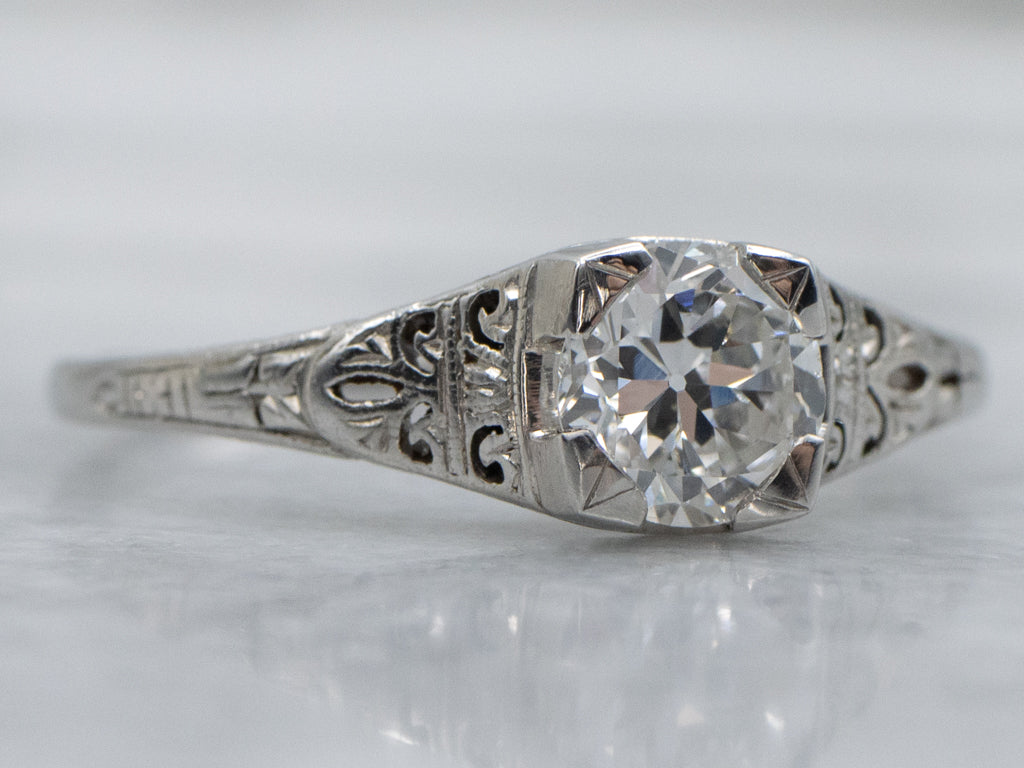 Antique Platinum Old European Cut Diamond Solitaire Engagement Ring