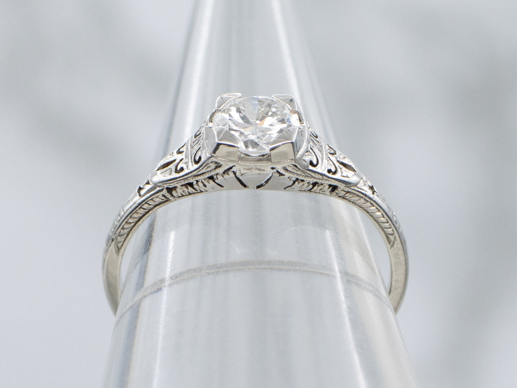 Antique Platinum Old European Cut Diamond Solitaire Engagement Ring