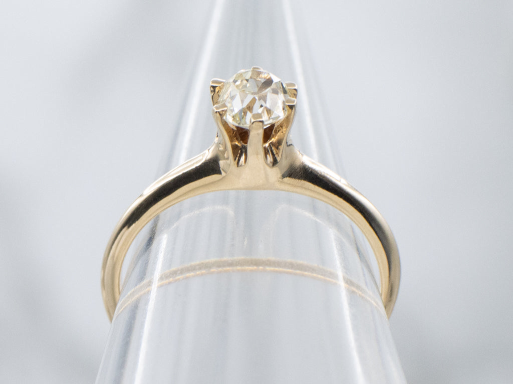 Six-Prong Old Mine Cut Diamond Solitaire Engagement Ring