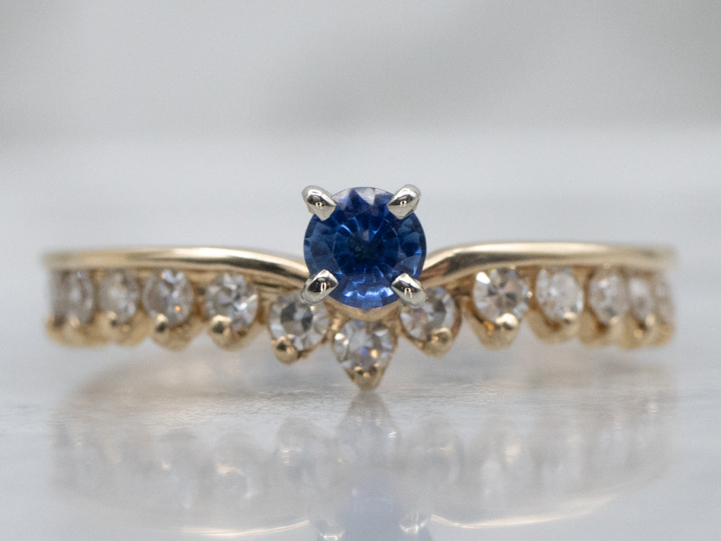 Modern Sapphire and Diamond Tiara Two Tone Engagement Ring
