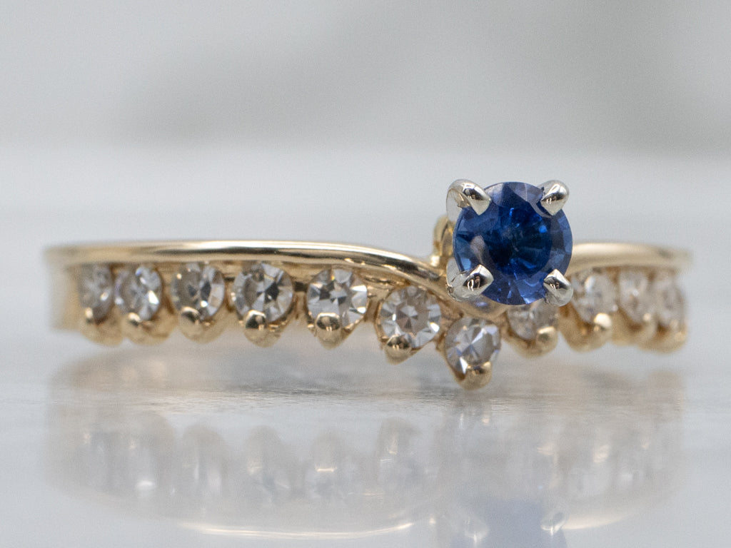 Modern Sapphire and Diamond Tiara Two Tone Engagement Ring