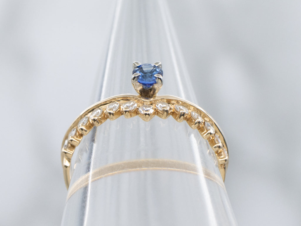 Modern Sapphire and Diamond Tiara Two Tone Engagement Ring