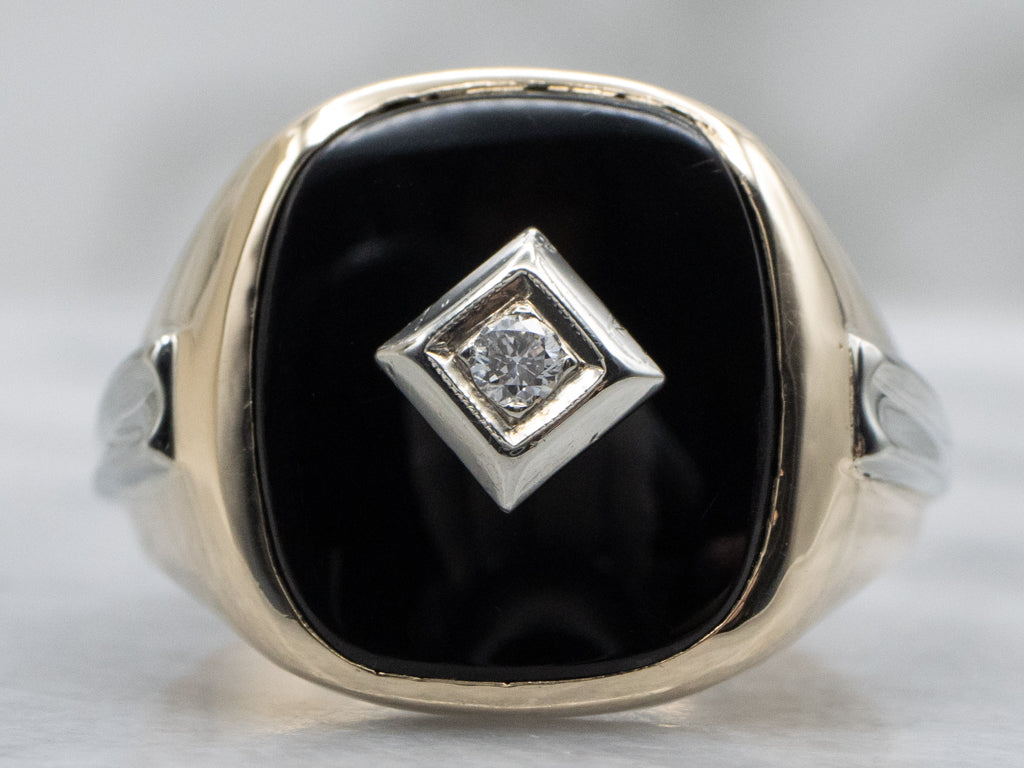 Men's Classic Black Onyx and Diamond Statement Ring