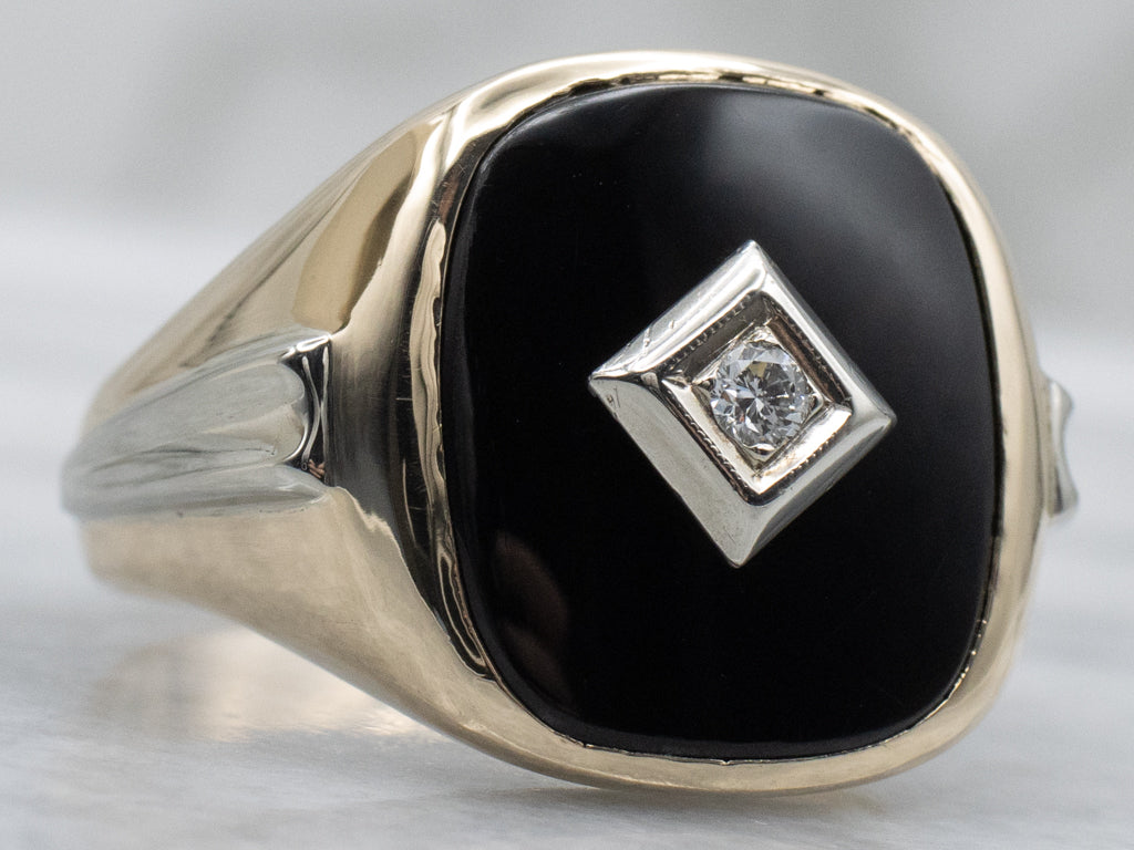Men's Classic Black Onyx and Diamond Statement Ring