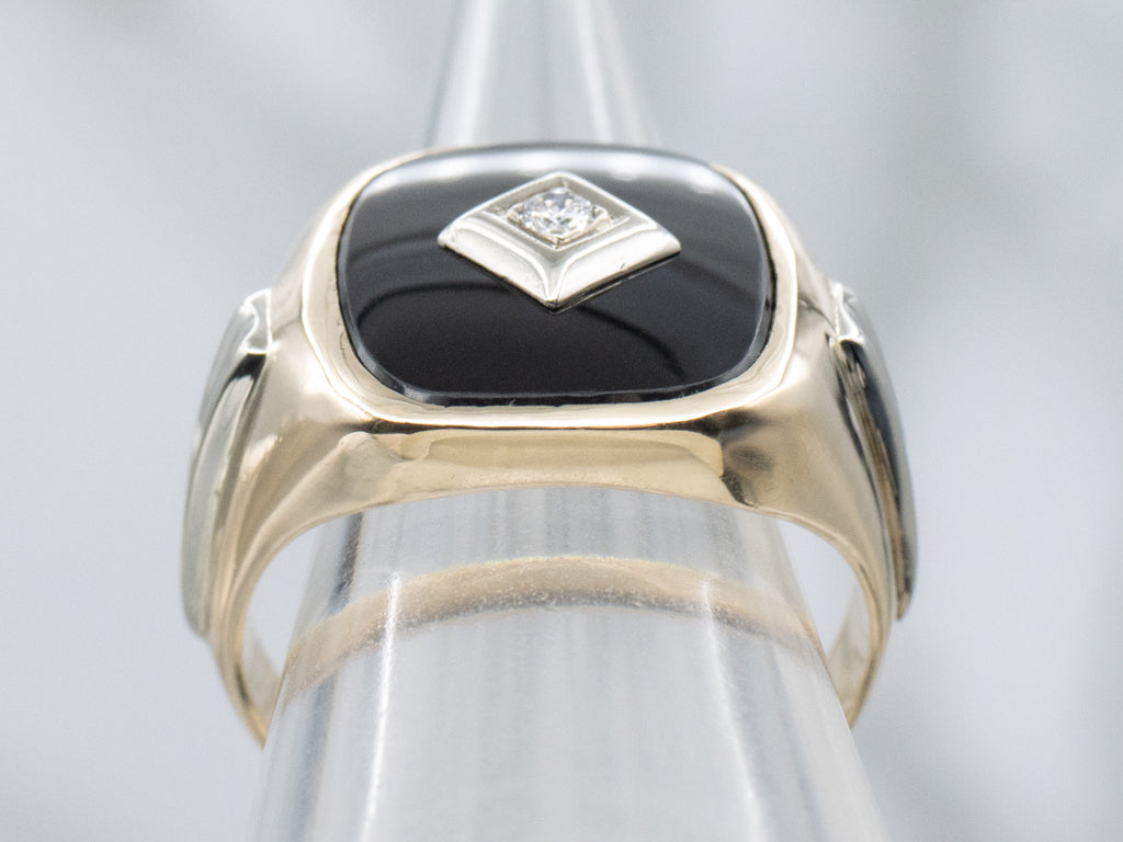 Men's Classic Black Onyx and Diamond Statement Ring