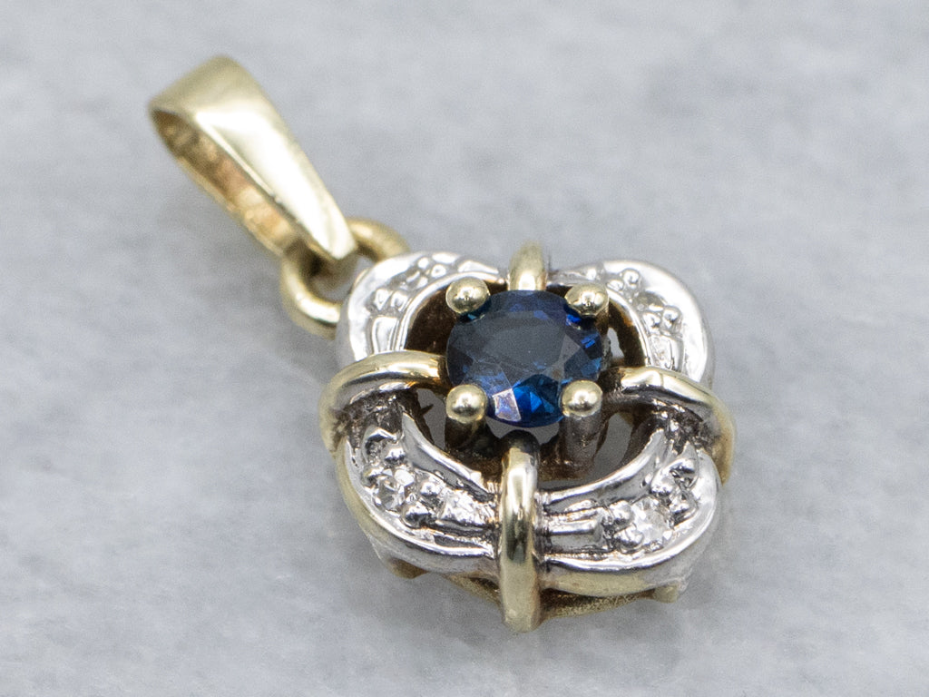 Two-Tone Gold Vintage Sapphire and Diamond Pendant