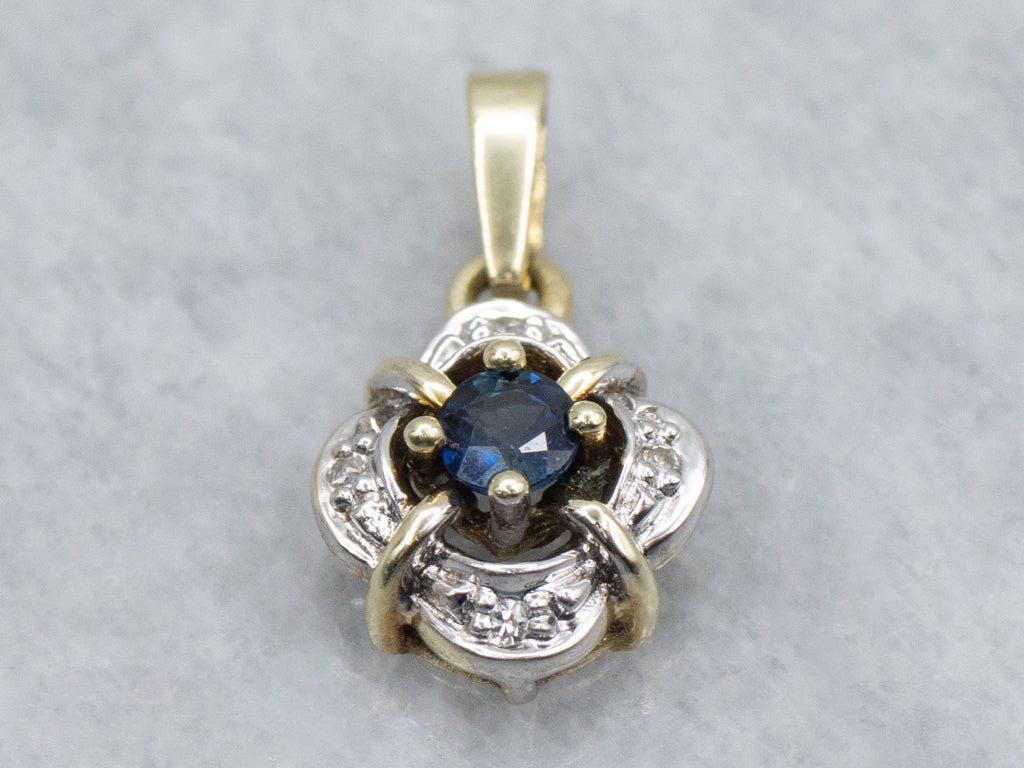 Two-Tone Gold Vintage Sapphire and Diamond Pendant