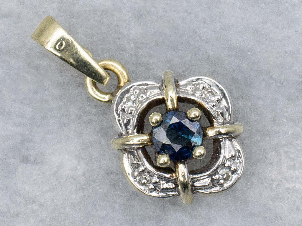 Two-Tone Gold Vintage Sapphire and Diamond Pendant