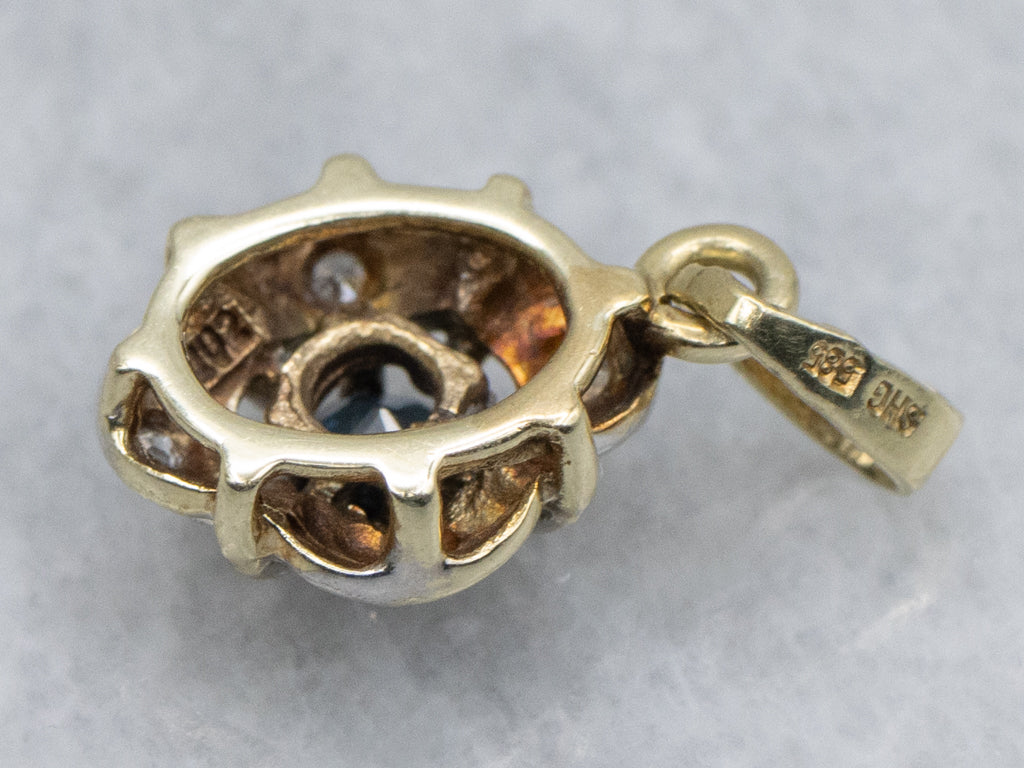 Two-Tone Gold Vintage Sapphire and Diamond Pendant