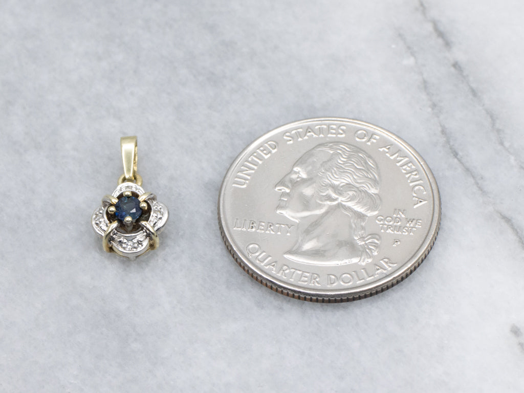 Two-Tone Gold Vintage Sapphire and Diamond Pendant