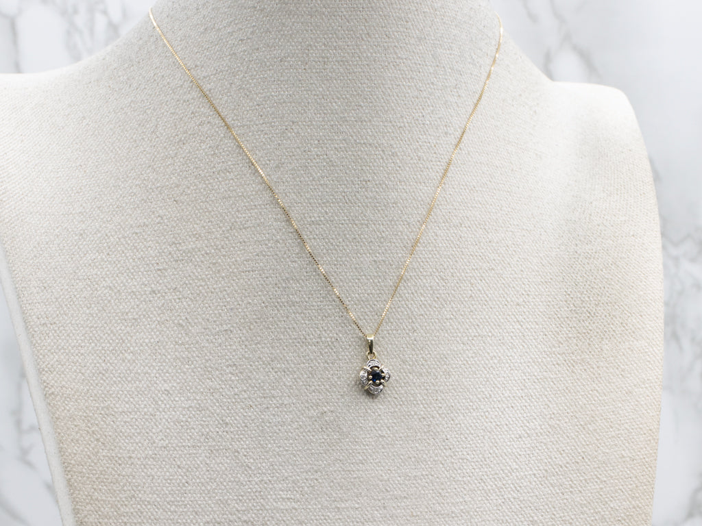 Two-Tone Gold Vintage Sapphire and Diamond Pendant