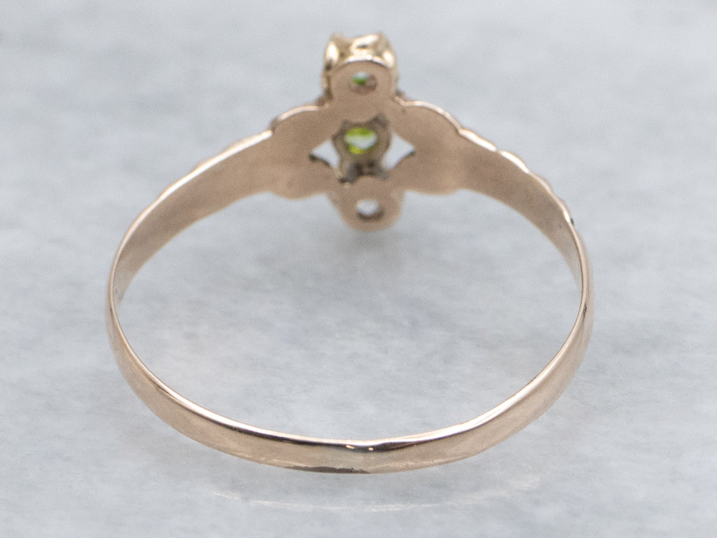 Demantoid Garnet Old Mine Cut Diamond Victorian Rose Gold Ring