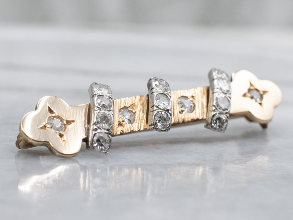 Antique Two-Tone Gold Old Mine Cut Diamond Bar Pin