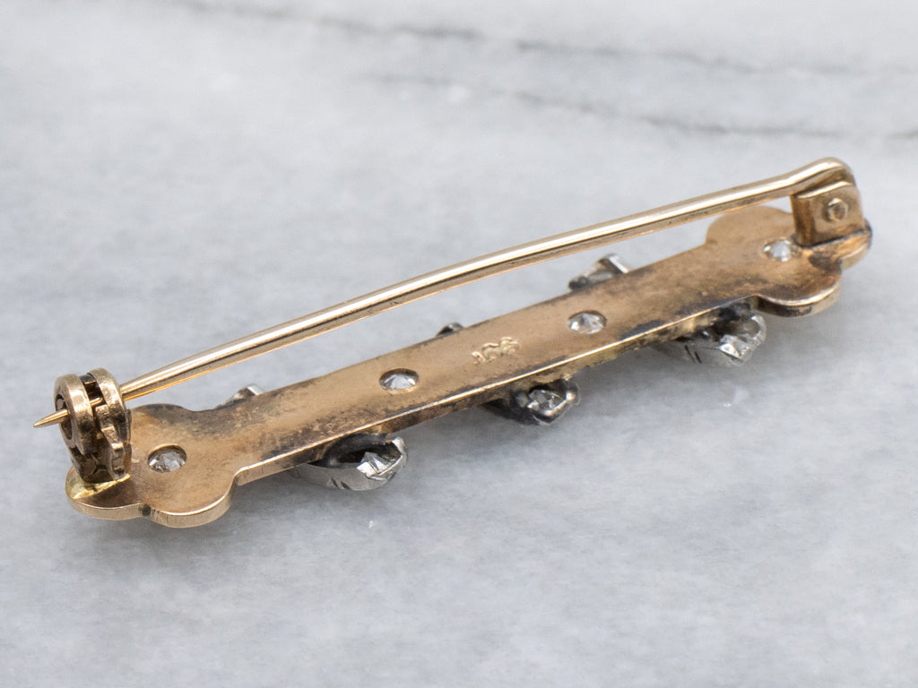 Antique Two-Tone Gold Old Mine Cut Diamond Bar Pin