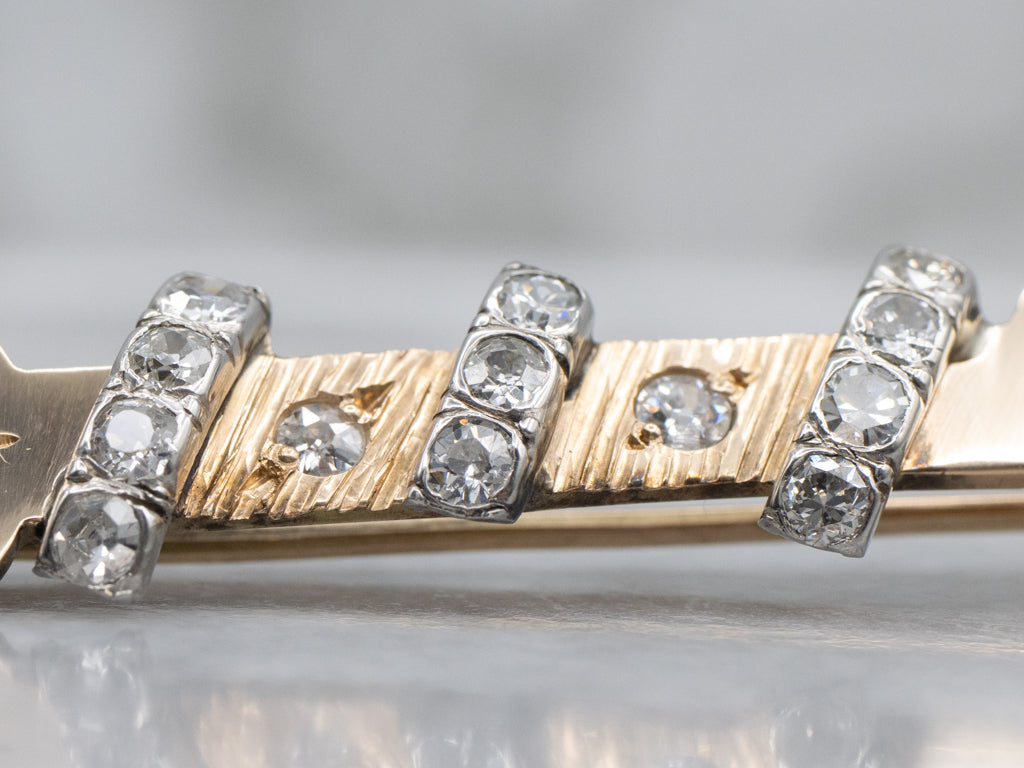 Antique Two-Tone Gold Old Mine Cut Diamond Bar Pin