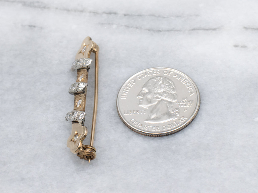 Antique Two-Tone Gold Old Mine Cut Diamond Bar Pin