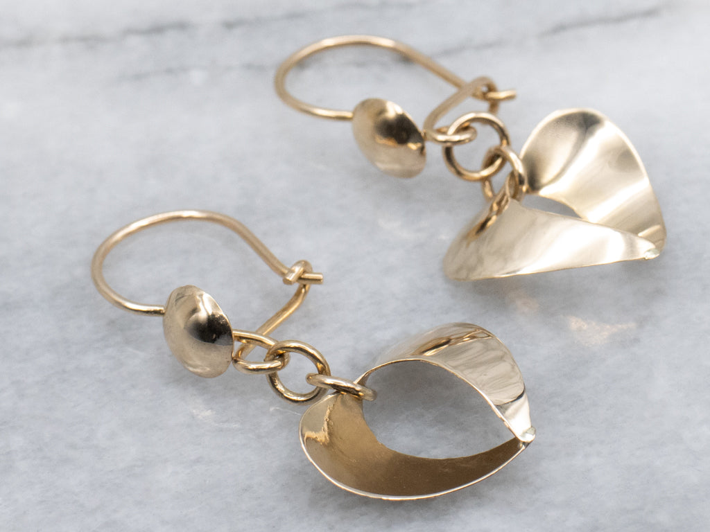 Polished Gold Ribbon Drop Earrings