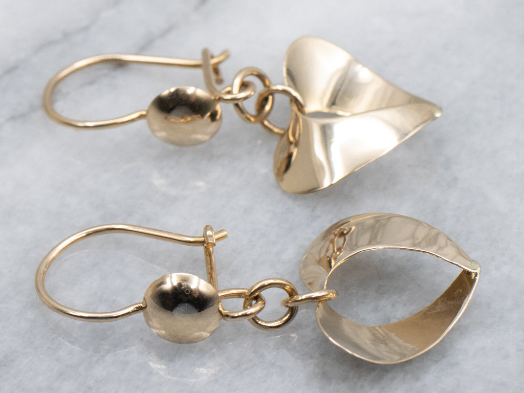 Polished Gold Ribbon Drop Earrings