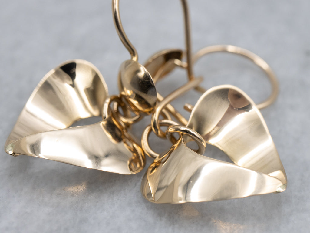 Polished Gold Ribbon Drop Earrings