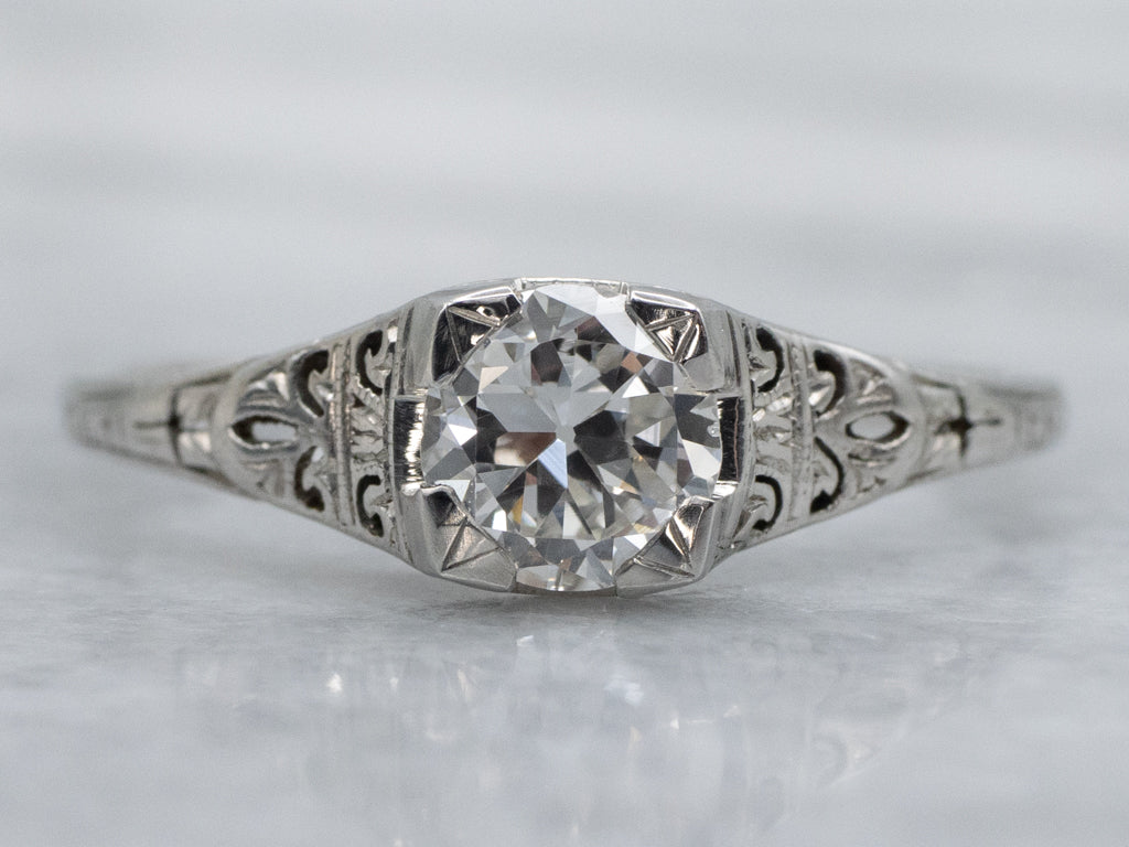 Antique Platinum Old European Cut Diamond Solitaire Engagement Ring
