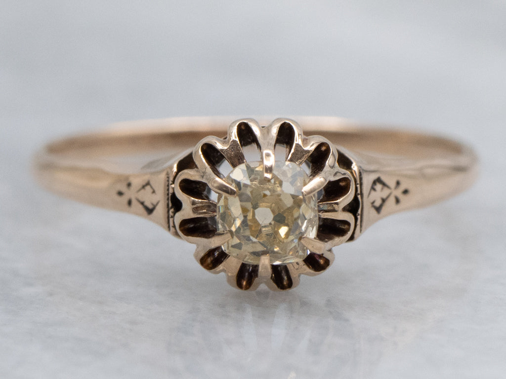 Victorian Light Yellow Old Mine Cut Diamond Engagement Ring