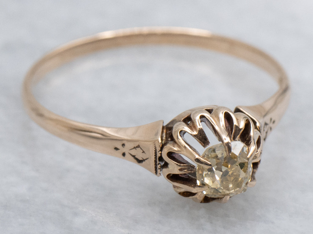 Victorian Light Yellow Old Mine Cut Diamond Engagement Ring