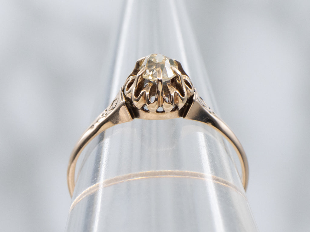 Victorian Light Yellow Old Mine Cut Diamond Engagement Ring