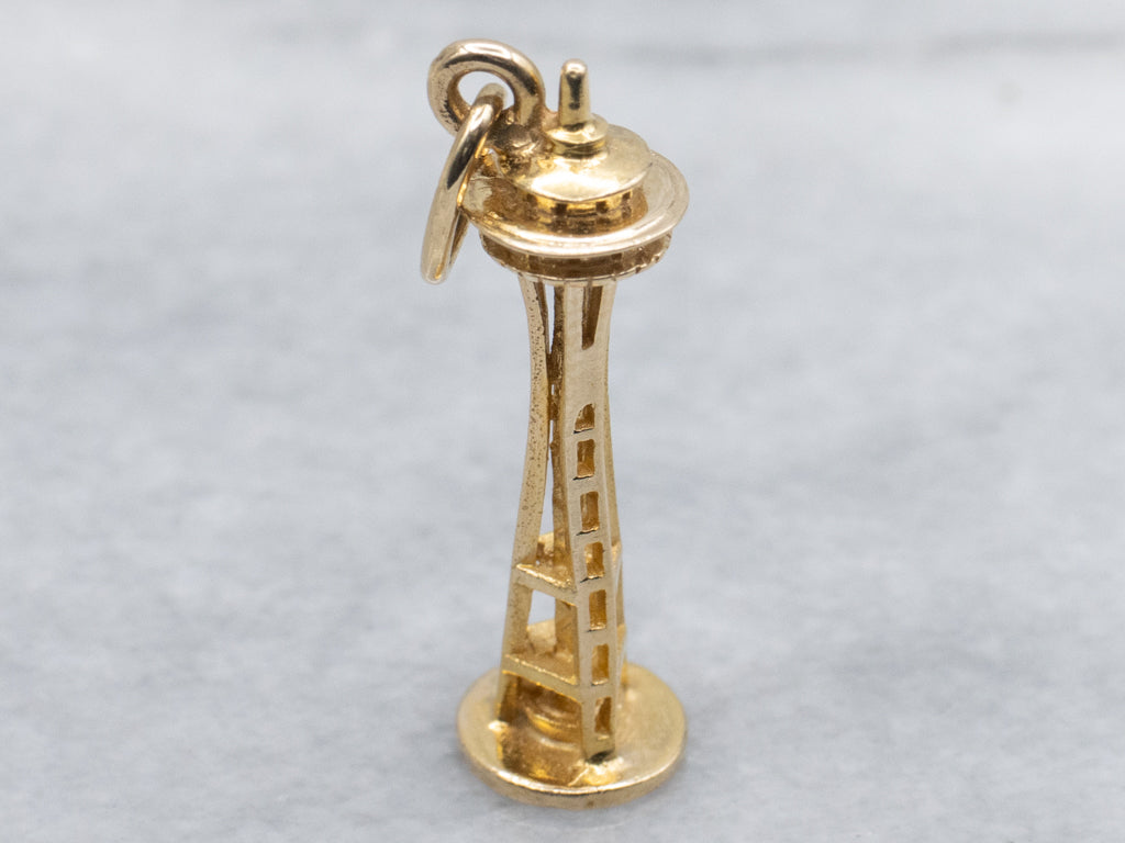 Yellow Gold Seattle Space Needle Charm Pendant