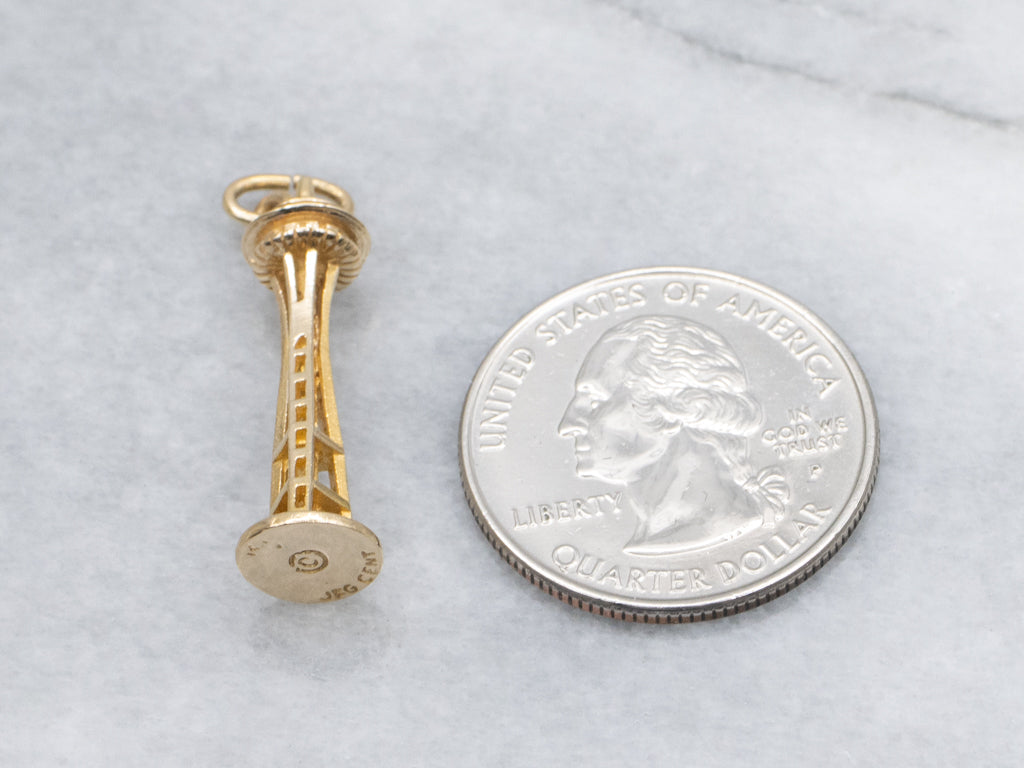 Yellow Gold Seattle Space Needle Charm Pendant