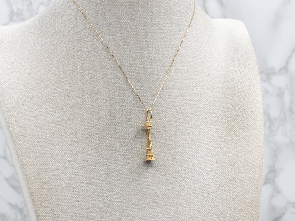 Yellow Gold Seattle Space Needle Charm Pendant