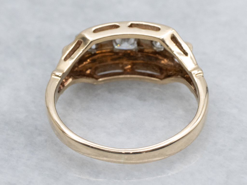 Retro Era Three Stone Diamond Engagement Ring