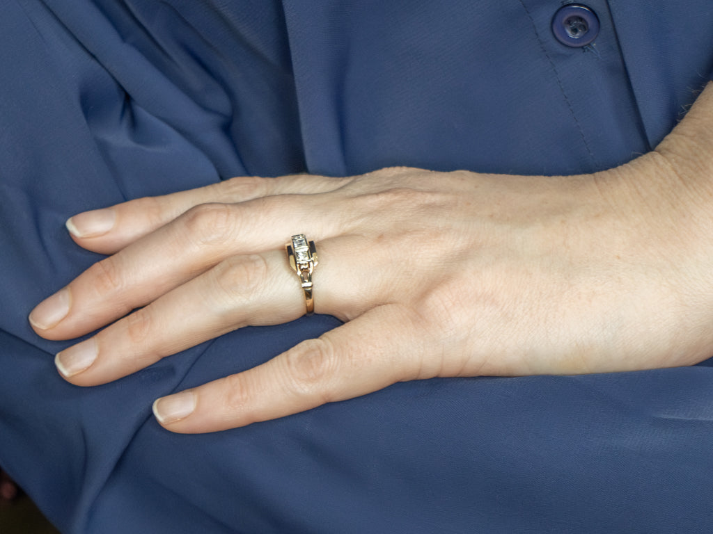Retro Era Three Stone Diamond Engagement Ring