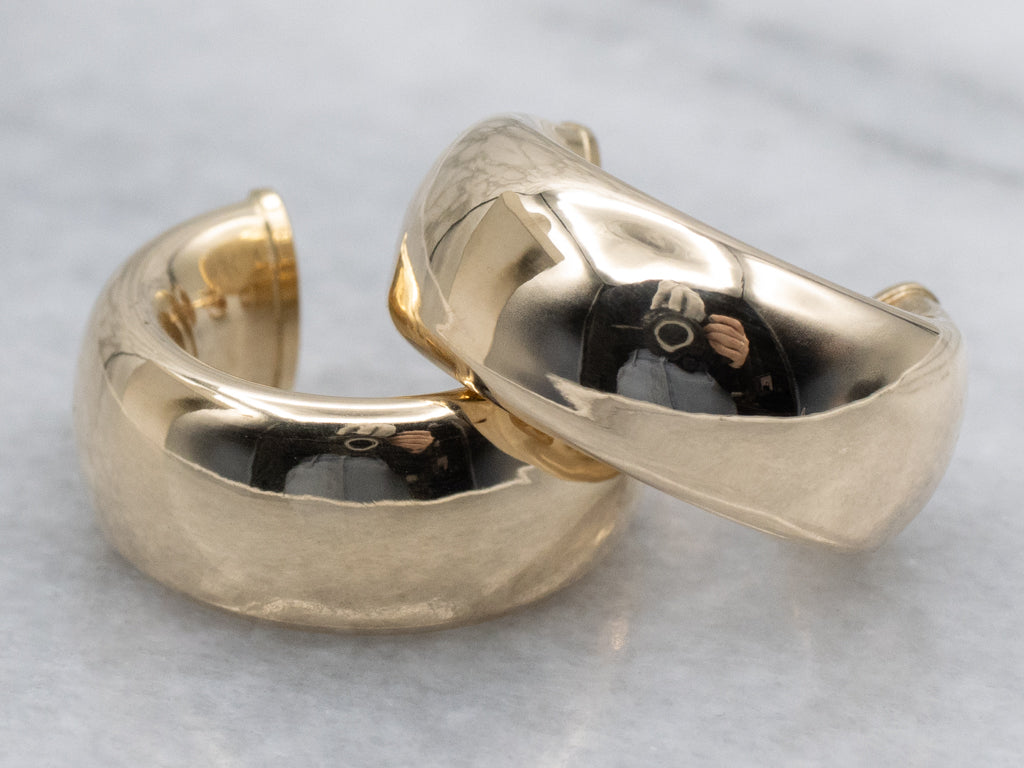Puffy Yellow Gold Hoops with Post-Back Studs
