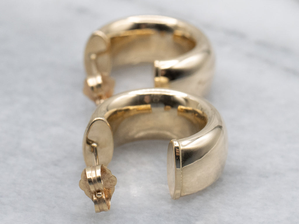 Puffy Yellow Gold Hoops with Post-Back Studs