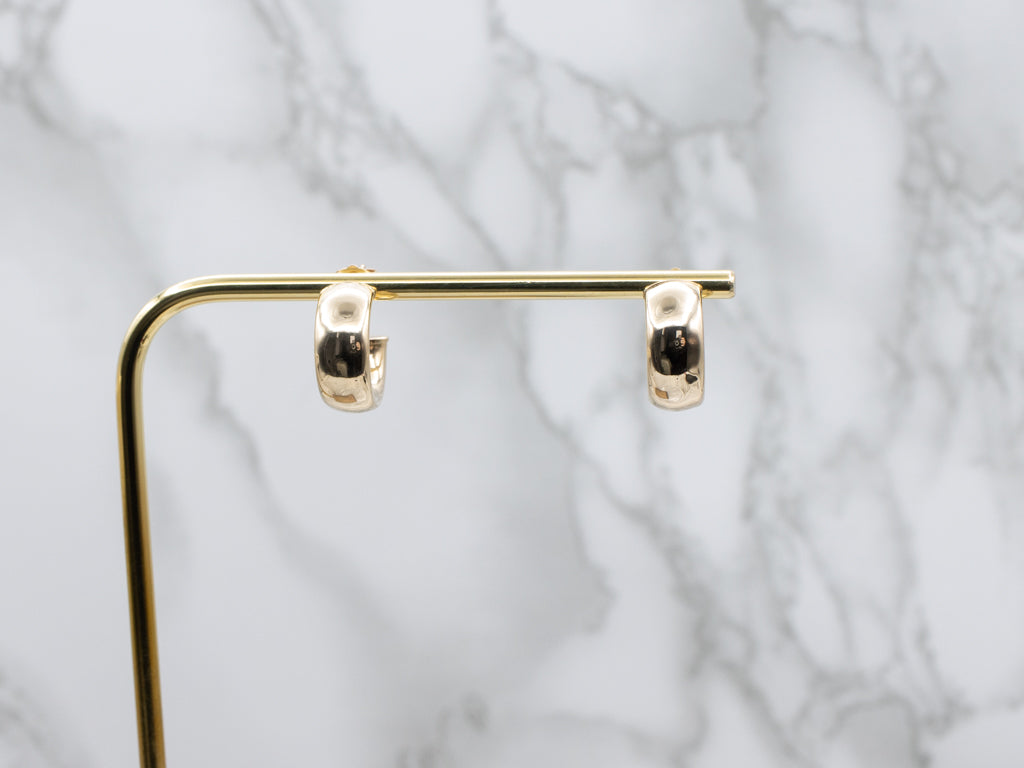 Puffy Yellow Gold Hoops with Post-Back Studs