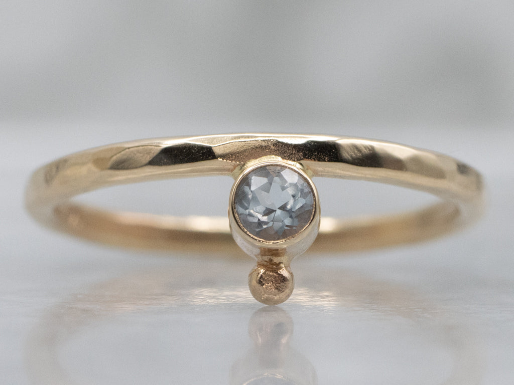 Bezel-Set Aquamarine Hammered Gold Solitaire Ring