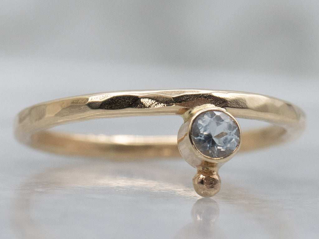 Bezel-Set Aquamarine Hammered Gold Solitaire Ring