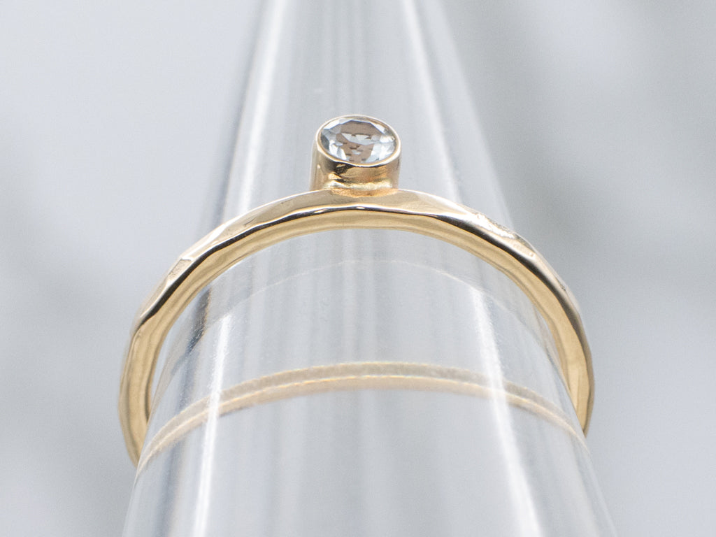 Bezel-Set Aquamarine Hammered Gold Solitaire Ring