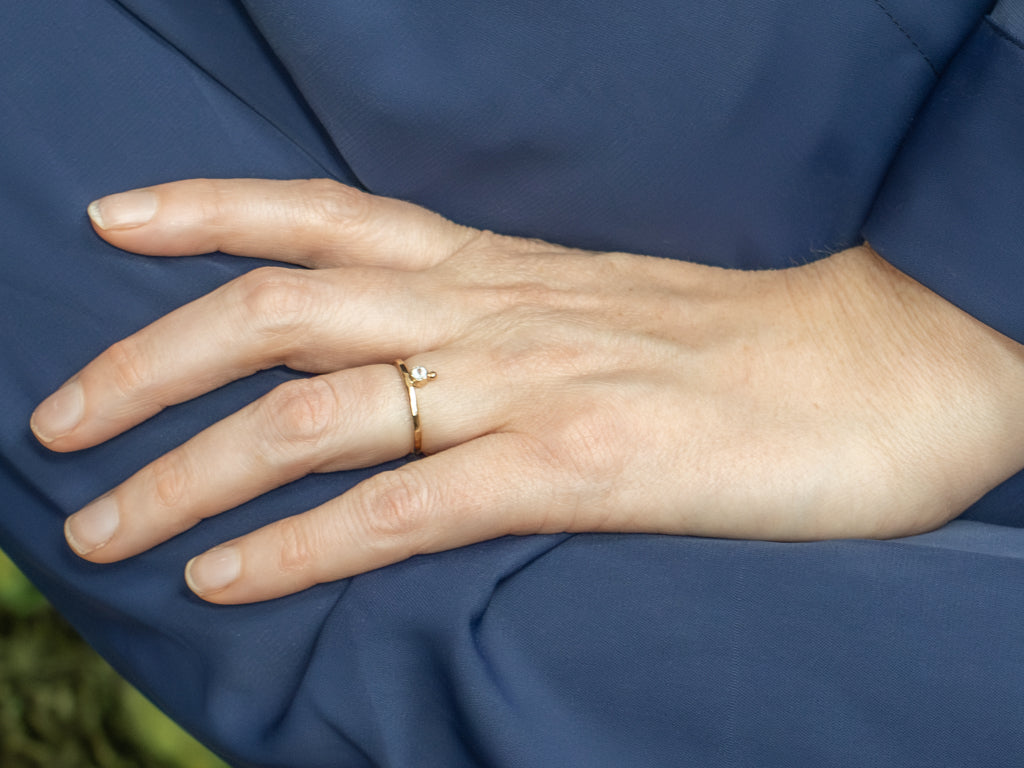 Bezel-Set Aquamarine Hammered Gold Solitaire Ring