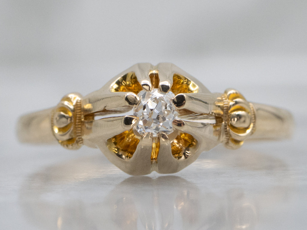 High-Set Old Mine Cut Diamond Antique Gold Engagement Ring