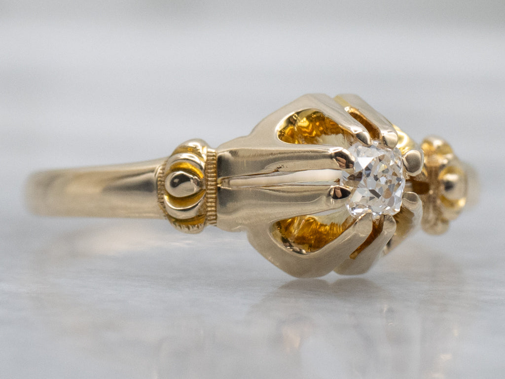 High-Set Old Mine Cut Diamond Antique Gold Engagement Ring