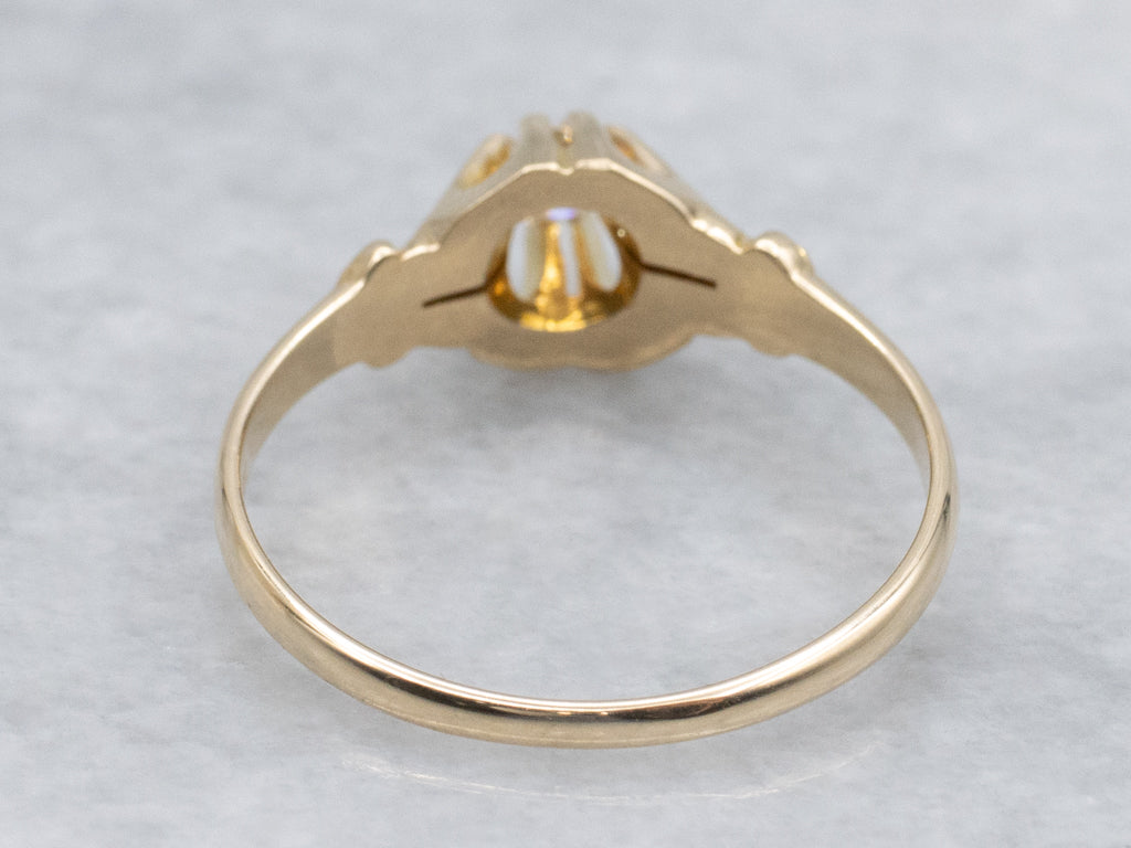 High-Set Old Mine Cut Diamond Antique Gold Engagement Ring