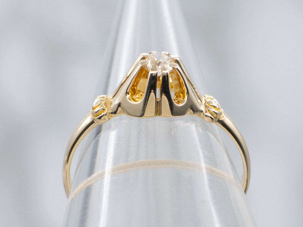 High-Set Old Mine Cut Diamond Antique Gold Engagement Ring