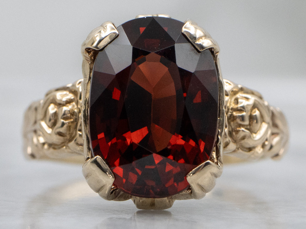 Victorian Gold Garnet Ring with Rose Flower Design