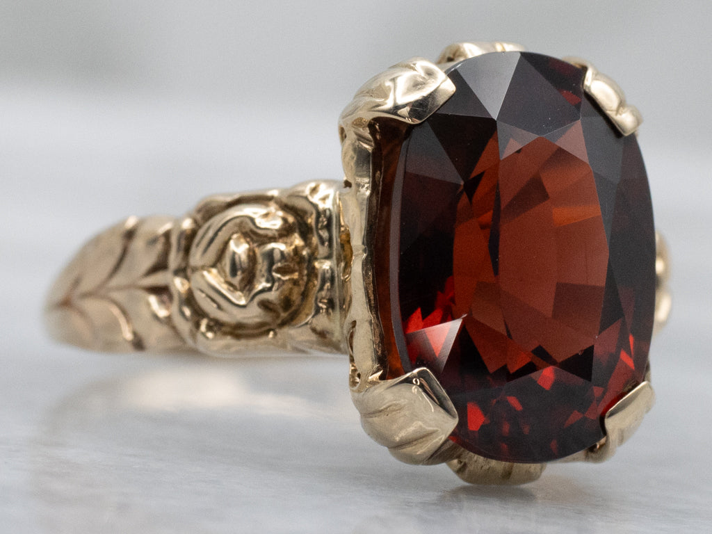 Victorian Gold Garnet Ring with Rose Flower Design